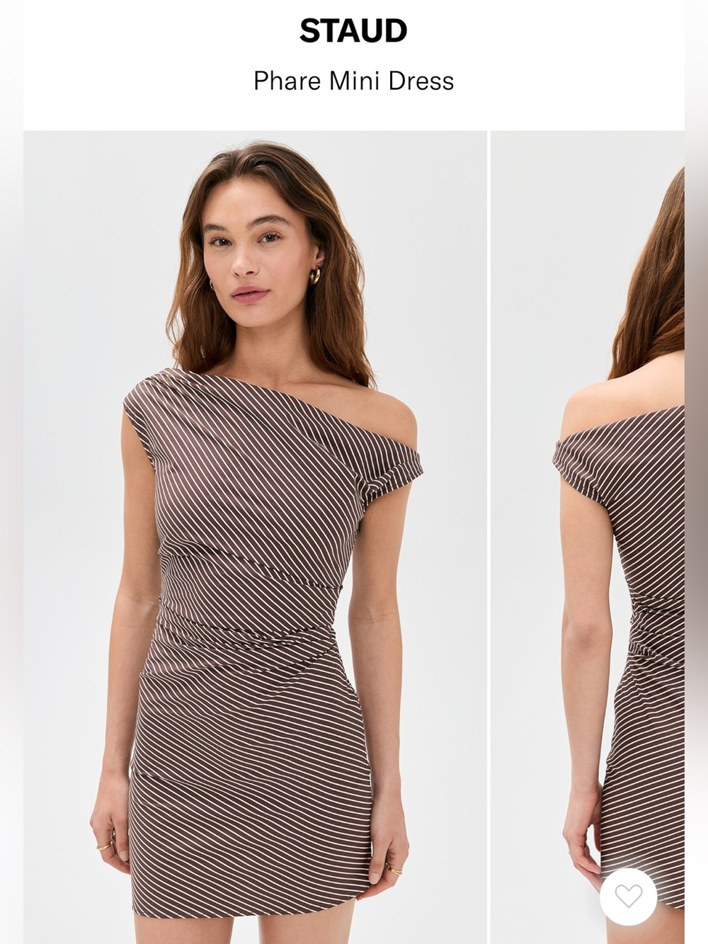 STAUD Phare One-Shoulder Brown Striped Mini Dress